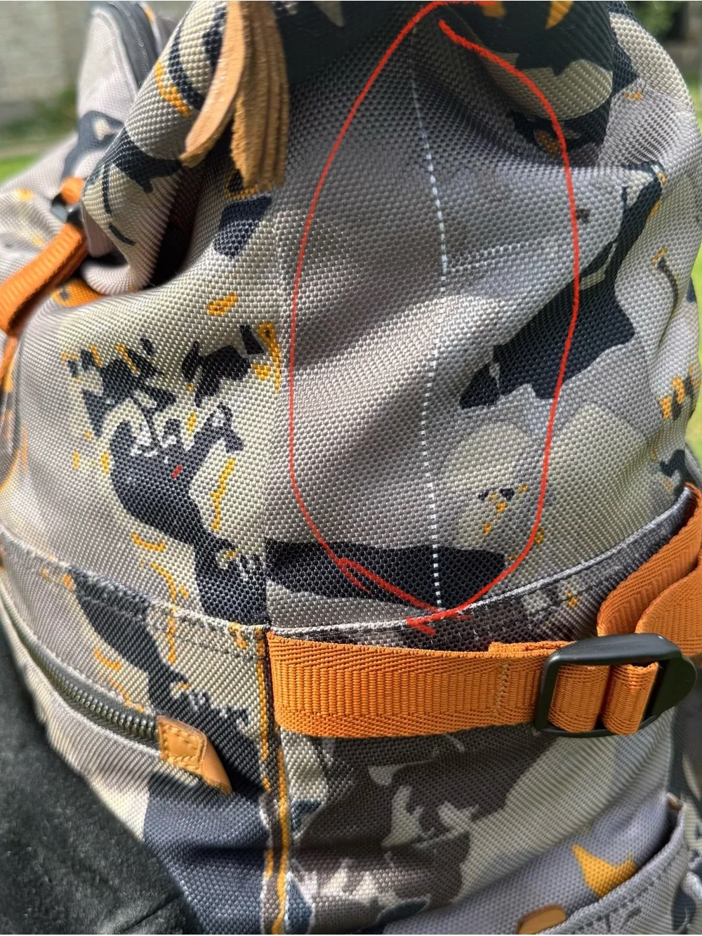 TUMI Dalston Roll Top orange, grey & black  Camouflage with Suede Front Pocket